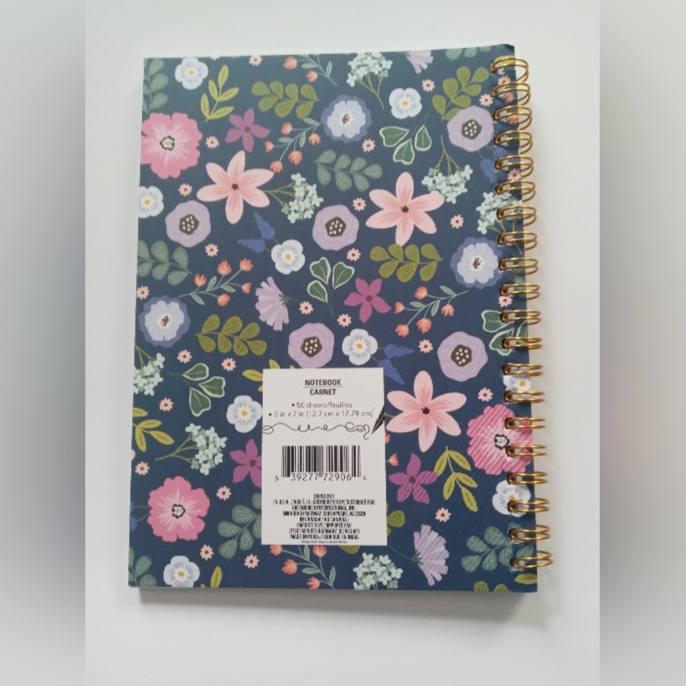 NWT Beautiful Floral Spiral Notebook - Blue and Gold (No Brand) - Picture 2 of 3